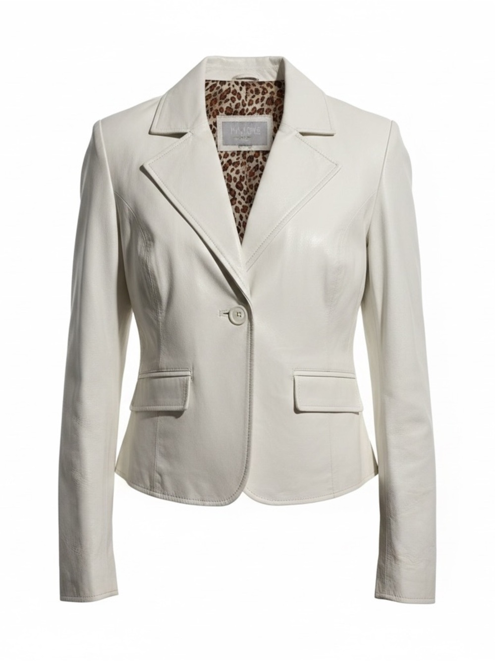 WILSONS LEATHER White Leather Women's Blazer with Leopard Lining